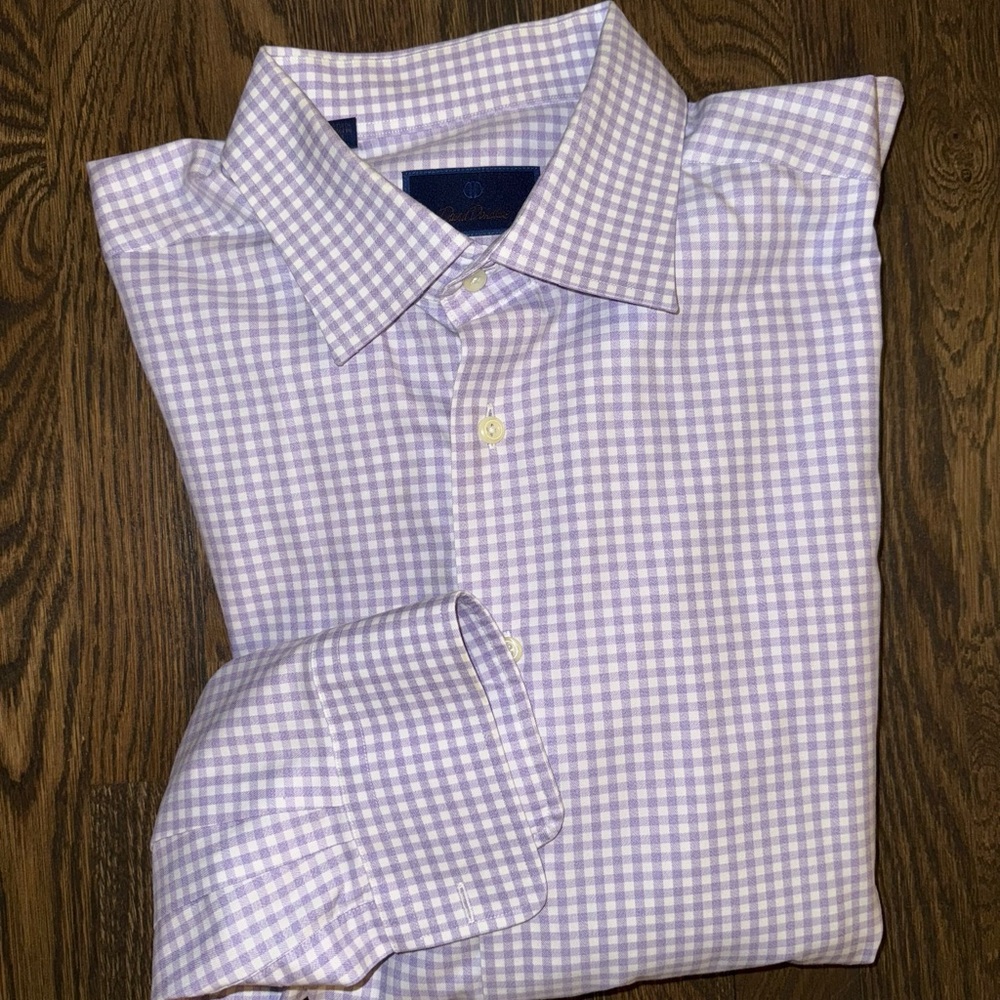 David Donahue Lavendar/Purple Plaid Dresss Shirt 17.5 x 34/35